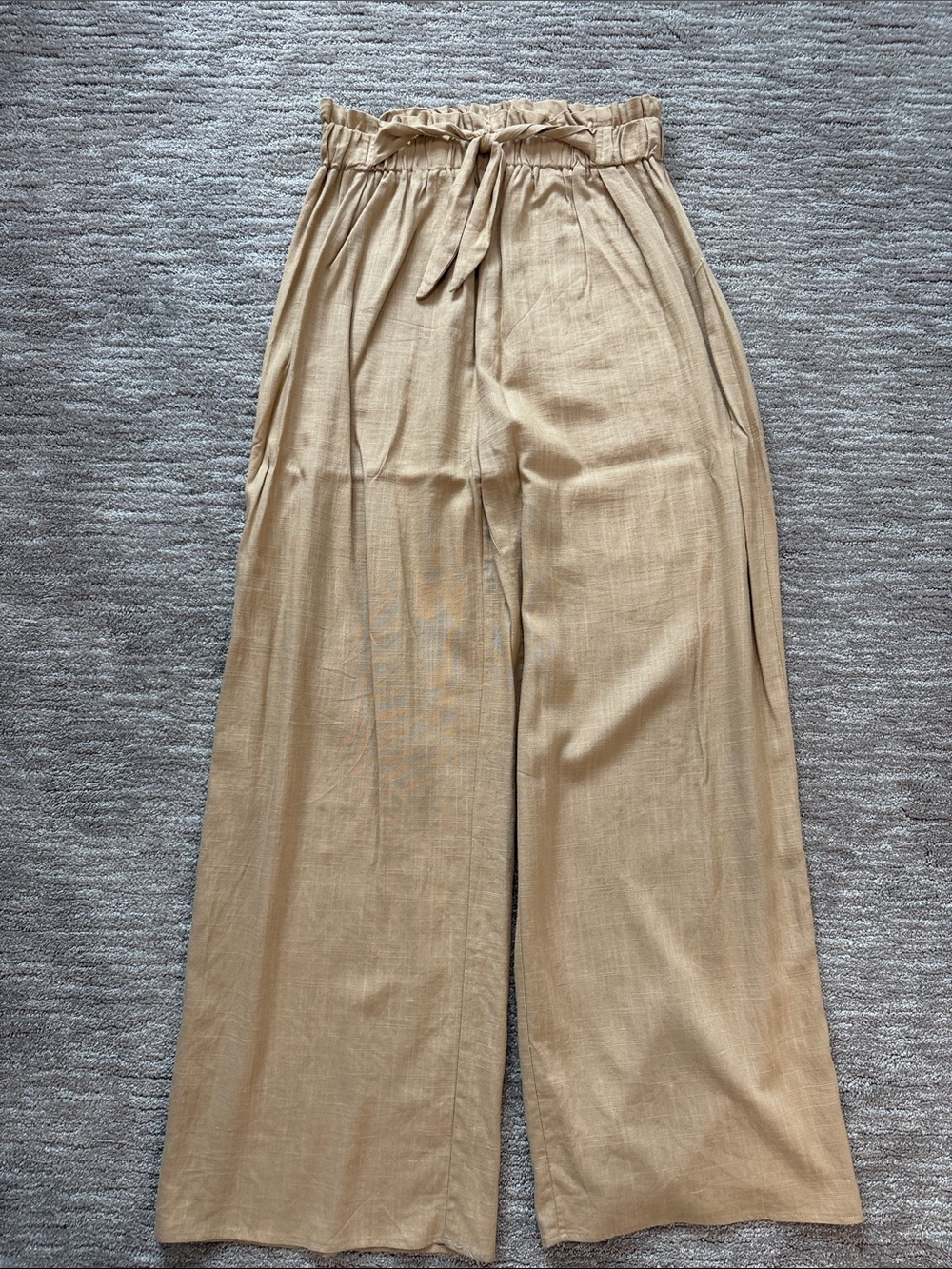 Women’s Relaxed Wide-Leg Paperbag Waist Pants - Tan